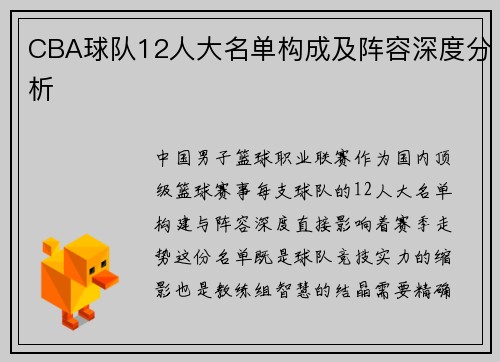 CBA球队12人大名单构成及阵容深度分析